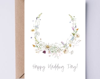 Carte de mariage imprimable - Joyeux jour de mariage ! Wildflower Artwork - Carte de mariage numérique à imprimer