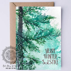 Winterzonnewende digitale kaart Pagan AFDRUKBARE kerstkaart natuur kerstkaart Forest Pine Artwork Instant Download