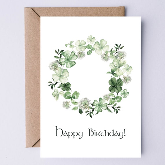 Irish Happy Birthday Printable Card Watercolor Shamrock Etsy