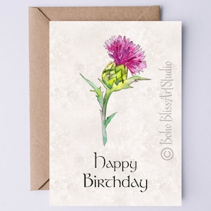 Tarjeta de cumpleaños imprimible de cardo escocés Tarjeta de cumpleaños digital de Escocia Tarjeta de cumpleaños escocesa Madre Abuela Esposa Novia Hermana