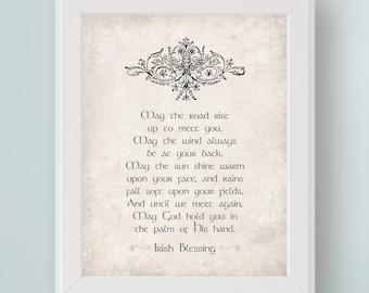 Art imprimable de la bénédiction irlandaise : que la route s'élève pour vous rencontrer. Que le vent soit toujours dans votre dos. Cadeau de mariage en Irlande | Décoration murale pour la maison