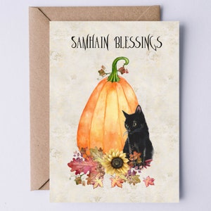 Carte Samhain Halloween carte numérique celtique chat noir carte imprimable automne druide carte téléchargement immédiat
