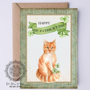 Cartão digital do dia de São Patrício do gato Cartão laranja do dia de São Patrício do gato Cartão para impressão do amante de gatos irlandês Download instantâneo