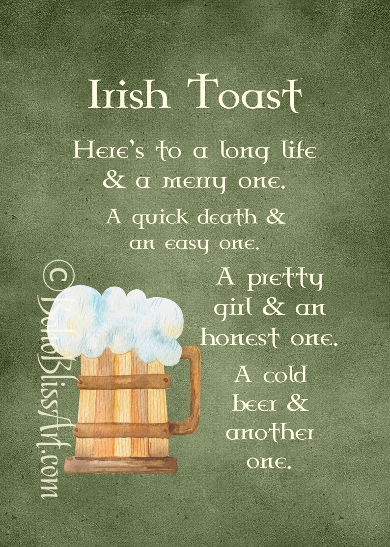 Irish Toast: Here's to a long life and a merry one... | Etsy