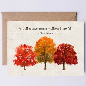 Zitat von Oscar Wilde Und auf einmal Sommer zusammengefallen in Herbst DIGITALE Karte Herbst Zitat DRUCKBARE Karte Herbst Ahorn Baum Kunst Sofortiger Download