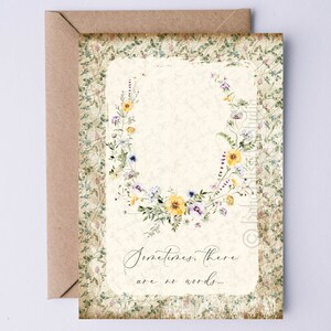 Cartão de condolências digitais Wildflower para mãe, esposa, irmã e filha. Às vezes não há palavras. Cartão para impressão de tristeza.