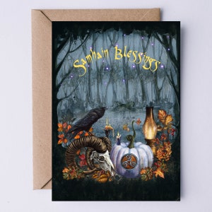 Carte Samhain | pour notes païenne | Carte d'Halloween numérique | Carte de voeux d'automne Roue celtique de l'année à téléchargement immédiat