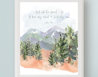 En het bos in ga ik om gek te worden en mijn ziel te vinden John Muir quote DIGITAL Art Print kwekerij natuur quote Wall Art Instant Download