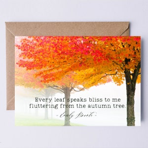 Citation d'Emily Bronte Chaque feuille me parle de bonheur, flottant de l'arbre d'automne. Carte d'automne NUMÉRIQUE