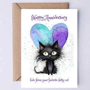 Biglietto di anniversario del gatto STAMPABILE Biglietto di anniversario del genitore dal bambino Biglietto DIGITALE Whimsical Kitty Download immediato
