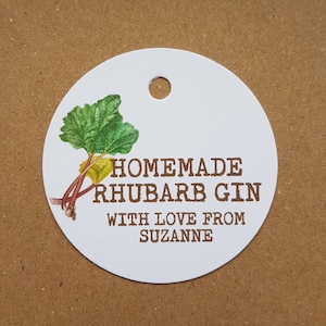 10X spersonalizowane domowe rabarbarowe Tagi gin, ręcznie Tagi, butelki Tagi, Homemade rabarbaru Tagi, Homemade tag, domowe Tagi gin, rabarbar gin