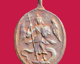 1700s St Michael Archangel Medal Old German St George and the Dragon Medallion