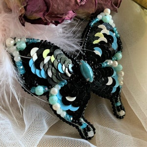 Black and blue butterfly pin brooch | Insect brooch | Unique brooch