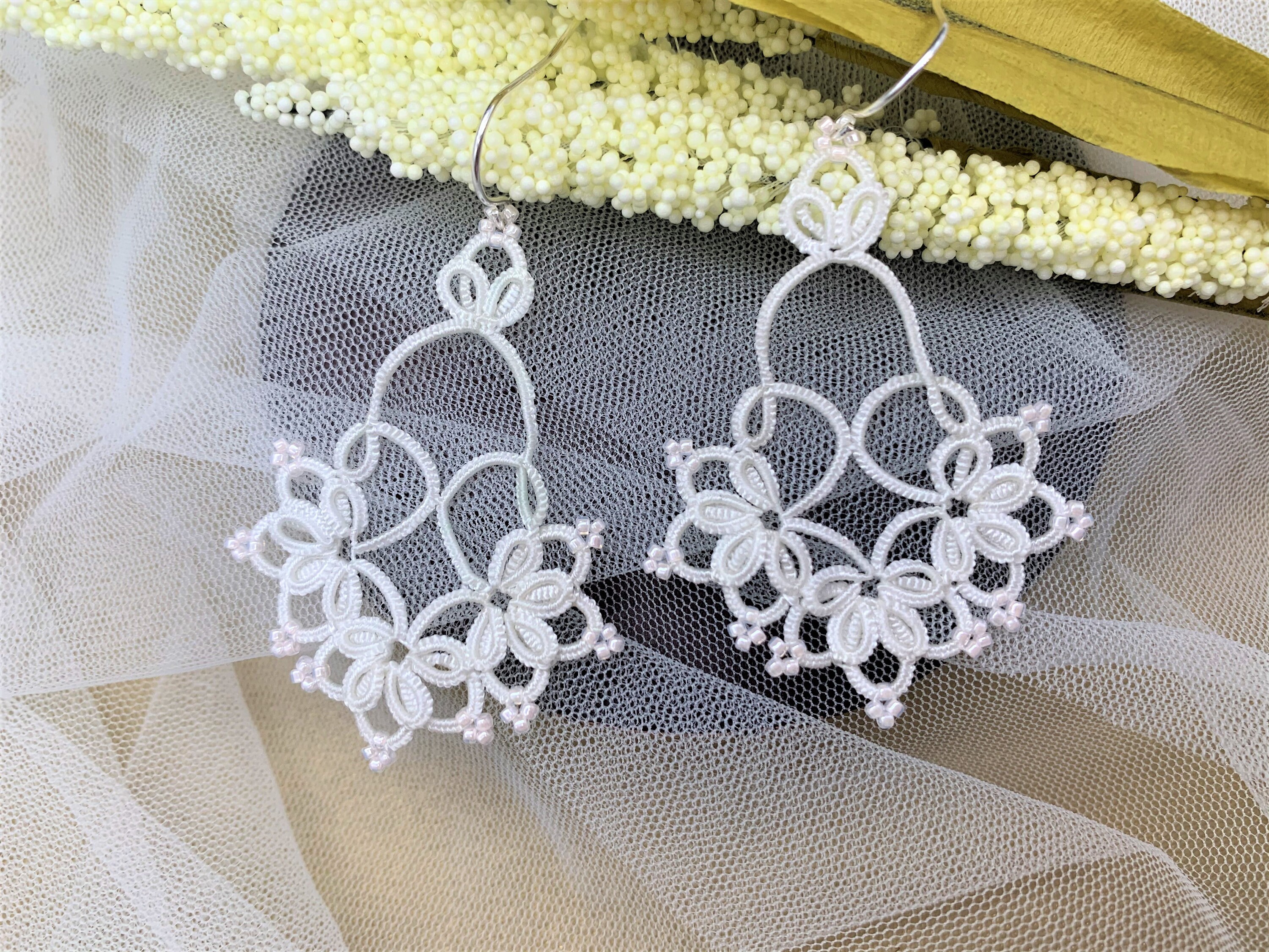 Tatting Lace Earrings White Wedding Lace Earrings Black | Etsy