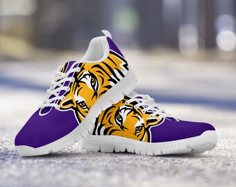 LSU Tigers Fan Unofficial Custom Running White Shoes/Sneakers/Trainers - Ladies, Mens, Kids Sizes, gift, football, basketball, baseball