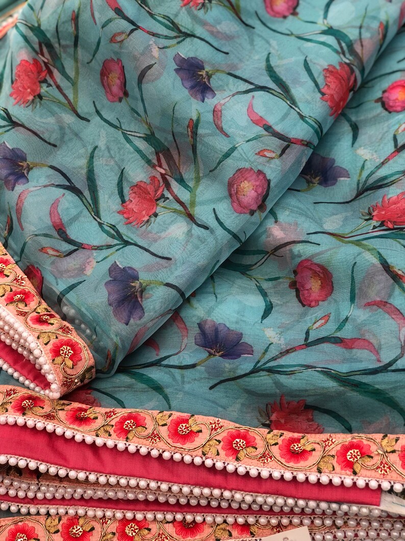 Floral printed organza Saree with stylish blouse