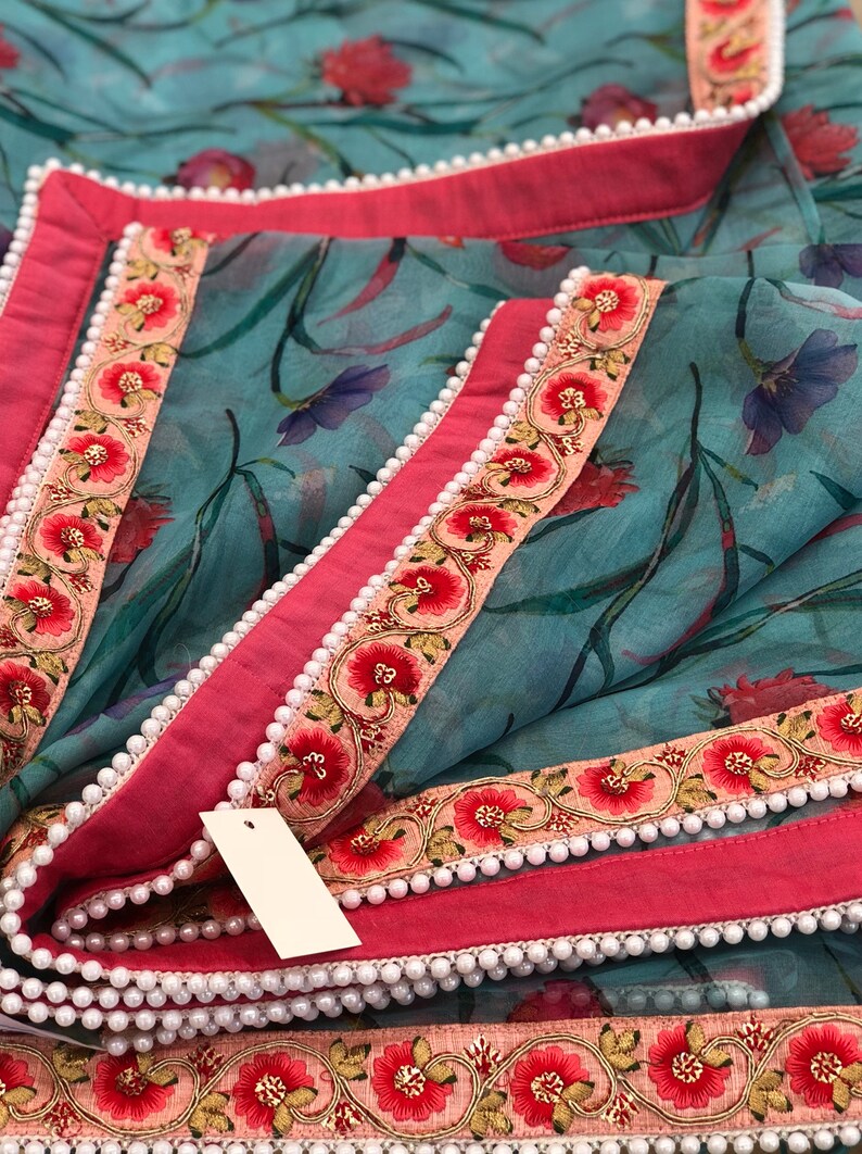 Floral printed organza Saree with stylish blouse