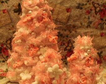 Shabby Pink Christmas Victorian Christmas Cottage Pink Farmhouse Christmas Pink Christmas Tree Set of 3 Shabby Trees