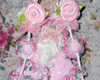 Shabby Chic Santa Christmas Ornament Victorian Christmas Ornament Glam Christmas Pink Farmhouse Santa Ornament