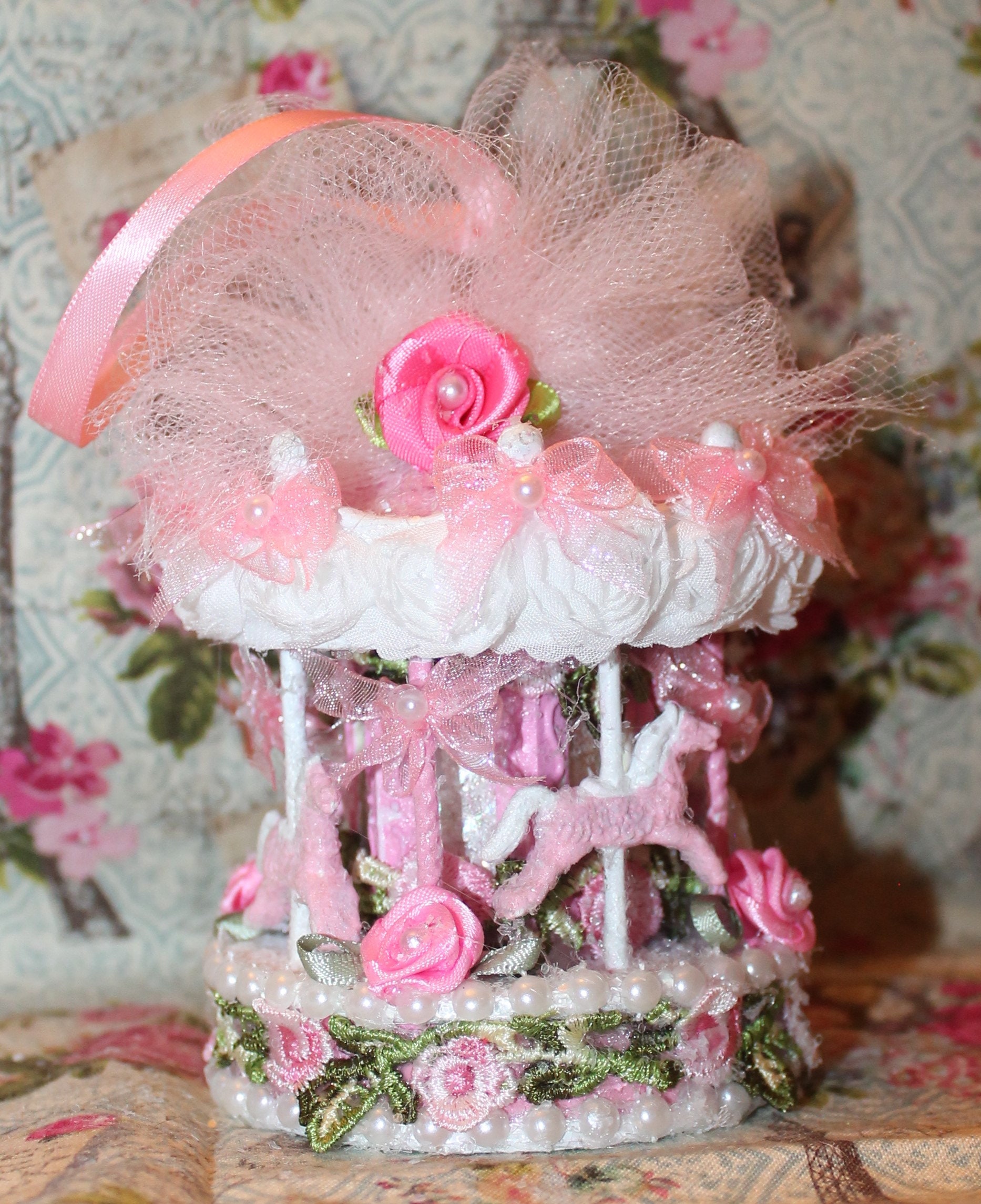 Shabby Victorian Ornament Providence Pink Shabby Pink Ornament Carousel Ornament Merry Go Round Hobby Horse