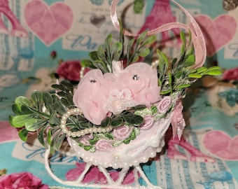Shabby Sleigh Ornament Pink Roses Ornament Christmas Sleigh Victorian Ornament Shabby Ornament Pink Christmas Ornament Santa Sleigh Ornament