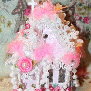Shabby Pink Christmas Ornament Victorian Ornament Farmhouse Cottage Pink Ornament Shabby Christmas Pink Christmas Ornament Religious Church