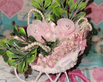 Shabby Sleigh Ornament Pink Roses Ornament Christmas Sleigh Victorian Ornament Shabby Ornament Pink Christmas Ornament Santa Sleigh Ornament