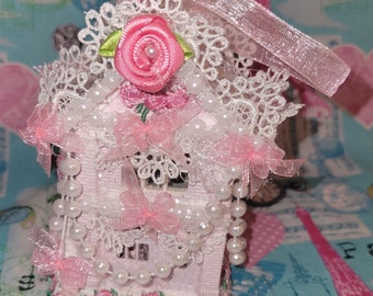 Shabby Pink Christmas Ornament Victorian Ornament Farmhouse Cottage Pink Ornament Shabby Christmas Pink Christmas Ornament Firefighter