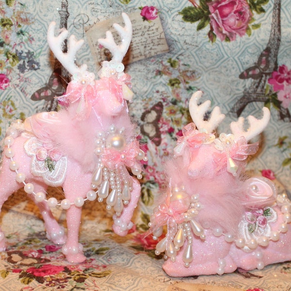 Pink Reindeer Shabby Pink Deer Pink Christmas Victorian Christmas French Provincial Farmhouse Deer Reindeer