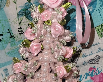 Shabby Pink Christmas Ornament Pink Christmas Tree Victorian Ornament Shabby Ornament Cottage Pink Ornament Farmhouse Ornament Roses Tree