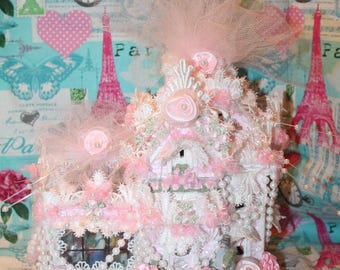 Pink Candyland Christmas Decoration Victorian Christmas Pink Christmas Shabby Chic Christmas Village Florist Shop Floral Pink Roses