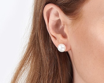Natural White Freshwater Pearl 10 mm Studs On Sterling Silver