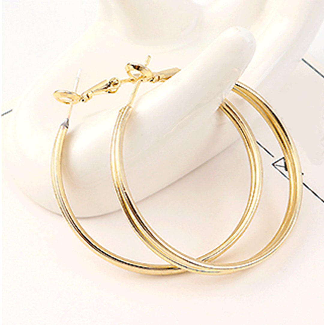 Joya Pendientes Doble Aro Tamaño Grande 12mm X 28mm En Plata De Ley 925