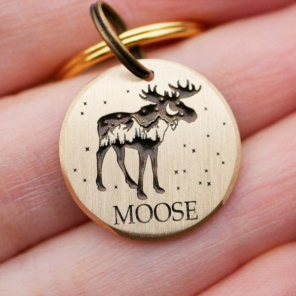 Custom name dog tag, Moose pet id tag, personalized collar cat tag, Mountain forrest dog tag for dogs 4546