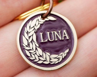 Leaves Moon Dog Name Tag Personalized Pet Id Tag Custom Pet Tag Floral Luna Cat Enamel Tag Endraved Metal Dog Tags for Dog 4432 Etsy Singapore