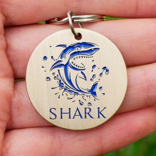 Shark dog name tag, Custom pet id tag, Personalized endraved cat name tag, metal sollar dog tags for dogs  4495