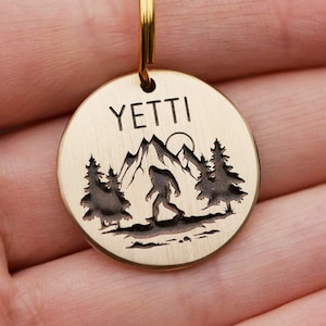 Bigfoot dog tag, Custom pet id tag, Sasquatch enamel tag, Yeti endraved cat name tag, Mountains personalized sollar dog tags for dog  4444