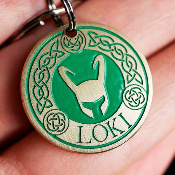 Loki dog tag, viking pet id tag, Brass or copper custom cat dog tag, Personalized dog name tag for dog 4559