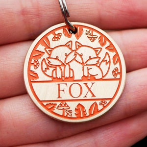 Fox dog tag personalized, Custom pet id tag, mushroom cat name collar tag, endraved brass metal dog tags for dog