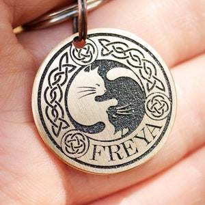 Freya cat tag personalized, Celtic knot custom name id tag, Ying Yang cat tag, Viking pet charm