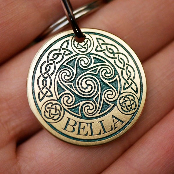 Celtic spiral dog or cat tag personalized, Celtic knot custom name id tag, Viking norse dog tag for dogs  4660