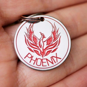 Phoenix dog or cat tag personalized, Custom name pet id tag, Metal dog tag for dogs  4514