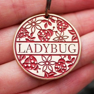 Ladybug dog tag personalized, Custom pet id tag, flower cat name collar tag, endraved brass metal dog tags for dog