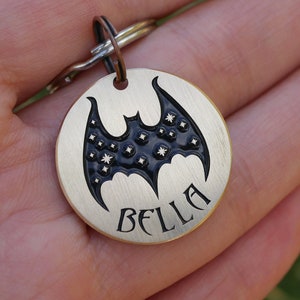 Bat dog tag personalized, Halloween custom pet id tag, cat name enamel tag,  endraved brass metal dog tags for dog sollar tag