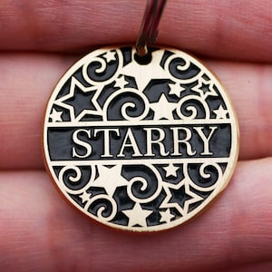 Stars dog tag personalized, Custom pet id tag, celestial cat name collar tag, endraved brass metal dog tags for dog