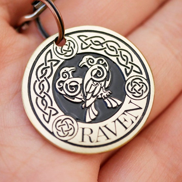 Raven dog or cat tag, Viking dog tag for dog personalized, Custom name cat tag, celtic pagan tag for dog collar tag  4658