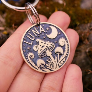 Mushroom moon pet id tag, Mushroom luna dog tag, custom name dog tag for dog,  pat id tag  4441