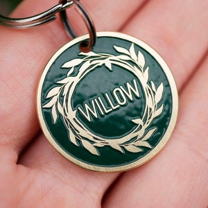 Willow dog tag personalized, leaf wreath dog tag for dogs, custom name cat tag, branch pet id tag,  cat collar tag