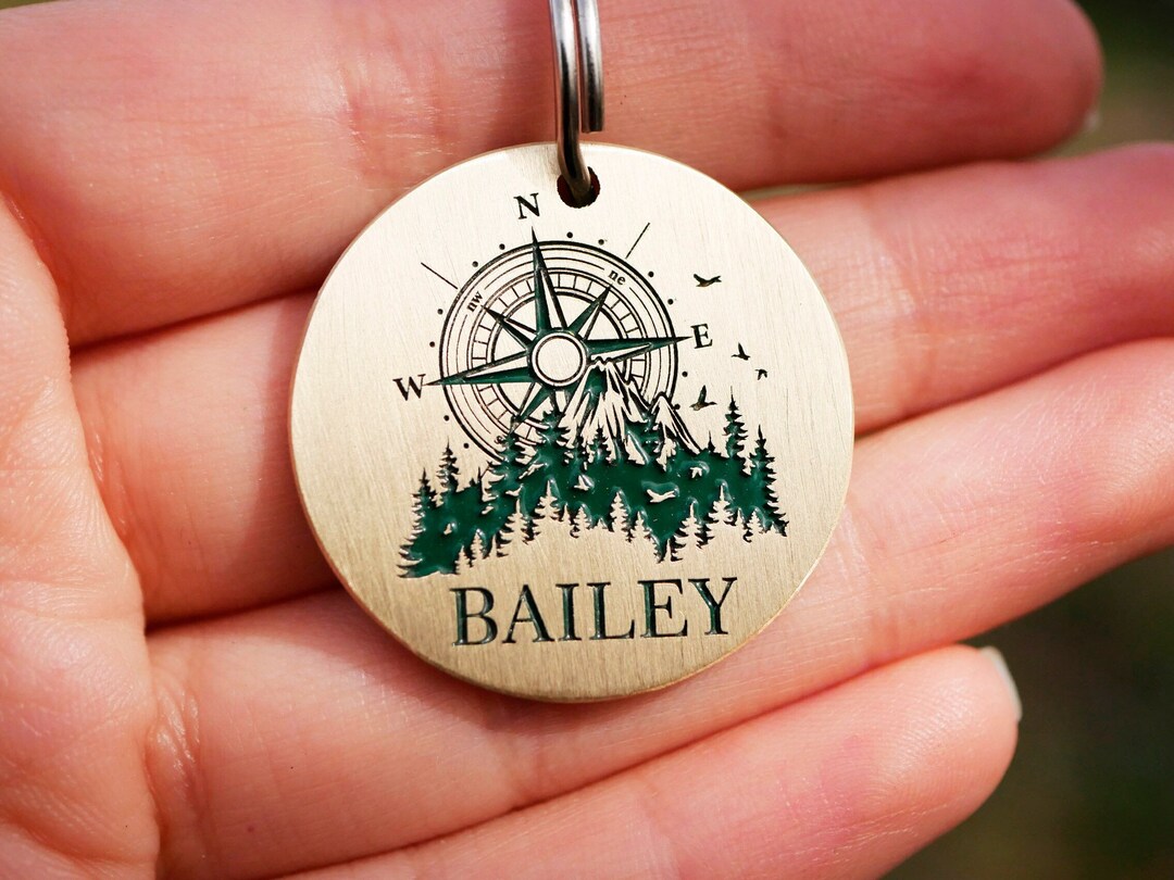 Forest Dog Tag Personalized, Compass Custom Name Dog Collar Tag, Trees ...