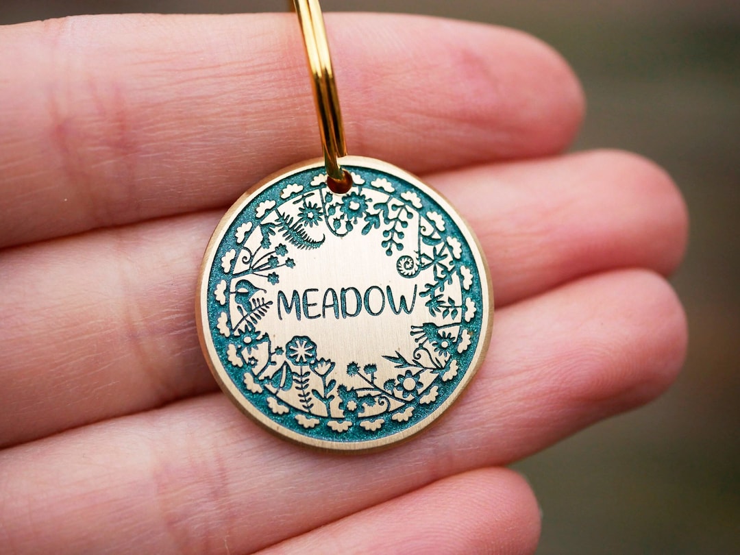Personalized Floral Dog Tag , Custom Name Pet Id Tag, Meadow Cat Name